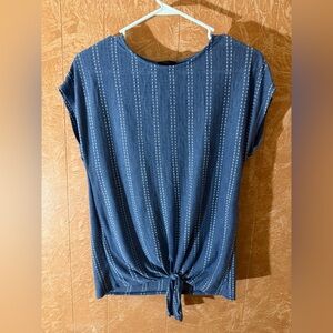 W5 Navy Striped Blouse with Tie Front